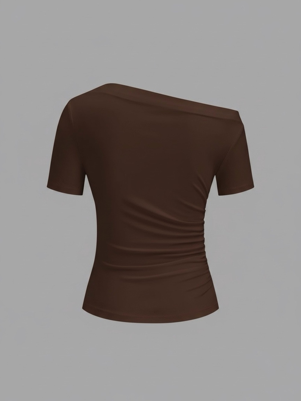 Commense Ruched Off Shoulder Slim Short Sleeve Top - Picture 3 of 9